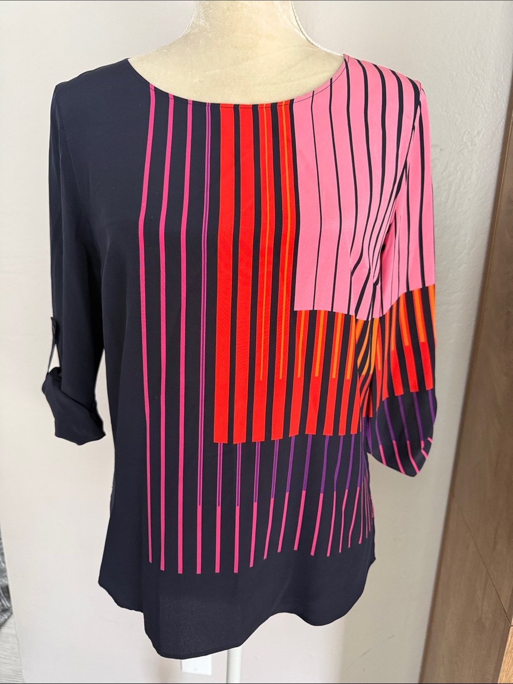 Akris Punto mulberry silk striped blouse size 8